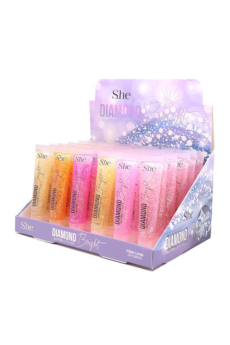 Makeup She LG780 Diamond Bright Glitter Lip Gloss - 36pc